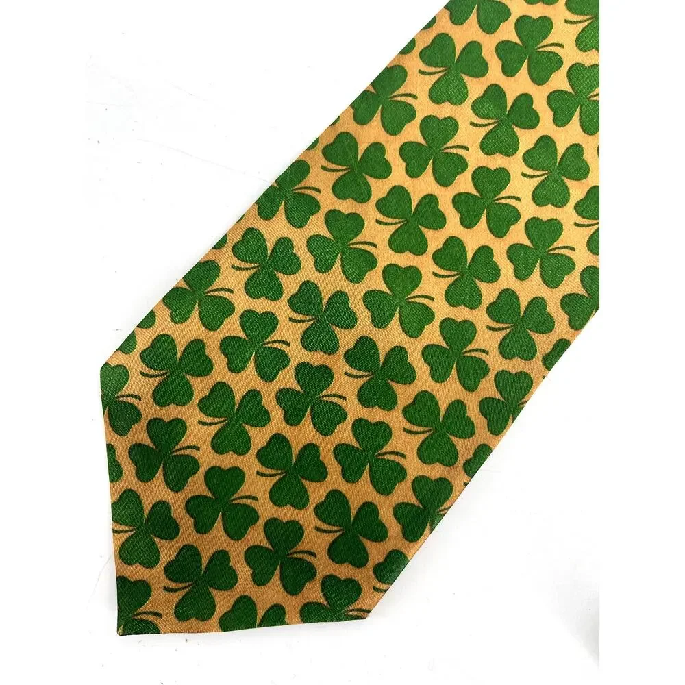 St Patrick's Day Polyester Gold Green Irish Shamrock‎ Tie (3.75 x 54)